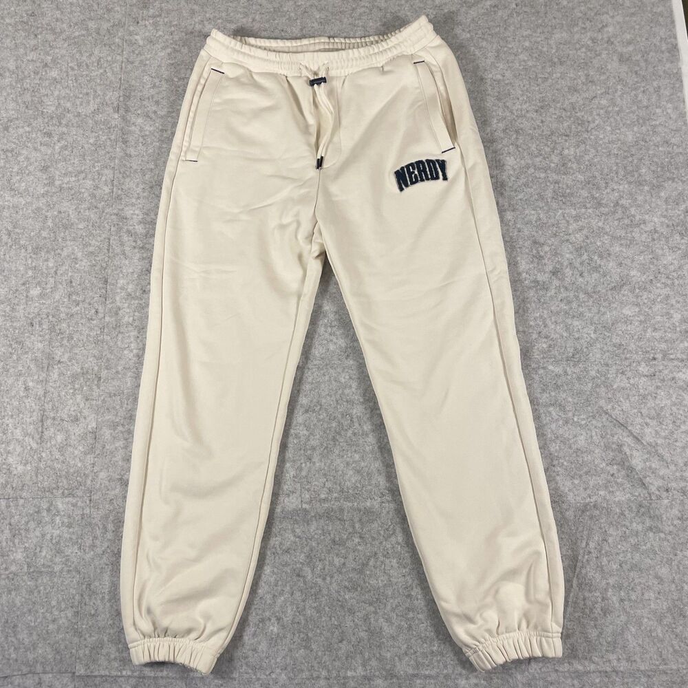 Nerdy Korea Boucle Logo Jogger Pants Sweats Comfort Streetwear Ivory Medium